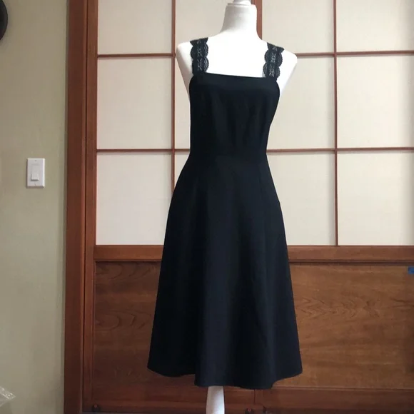 Sezane Robe Edna Black Crochet Strap Midi Dress - Picture 4 of 7